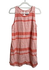 Old Navy Womens Large Tank Dress Pink White Stripe Linen Blend Sleeveless
