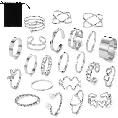 22 Stücke Silber Ringe Set Verstellbare Finger Ringe Offene Knoten Verschiedene 