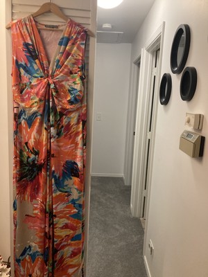 flowy colorful maxi dresses Noelle Ruffle Maxi Dress – Flowy Print Dress in Bold Colors Aqua / Onesize main image 0