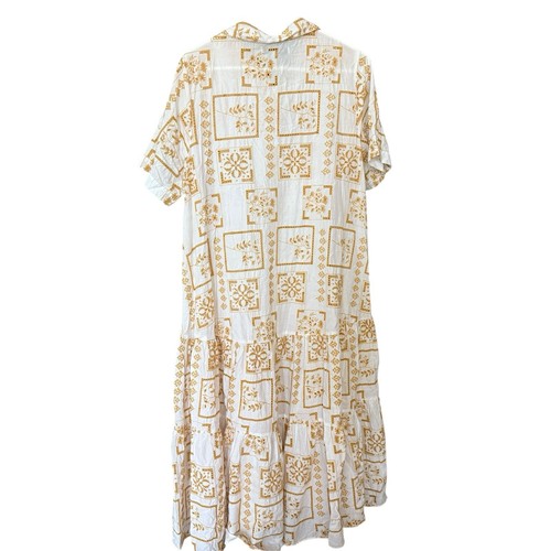 Urban Outfitters Midi Dress Women Gold Ivory Smith Eyelet Boho Vacay Size Large - Picture 8 of 12