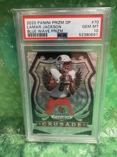 2020 Panini Prizm Draft Picks Crusade Lamar Jackson #70 Blue Wave Prizm PSA 10