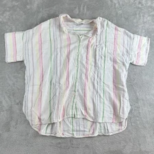 Madewell Shirt Womens Small White Rainbow Stripe Short Sleeve Boxy Oversized