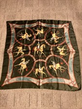 Vintage 90s Dressed Equestrian Riders Horses Satin Scarf 34  X 34  