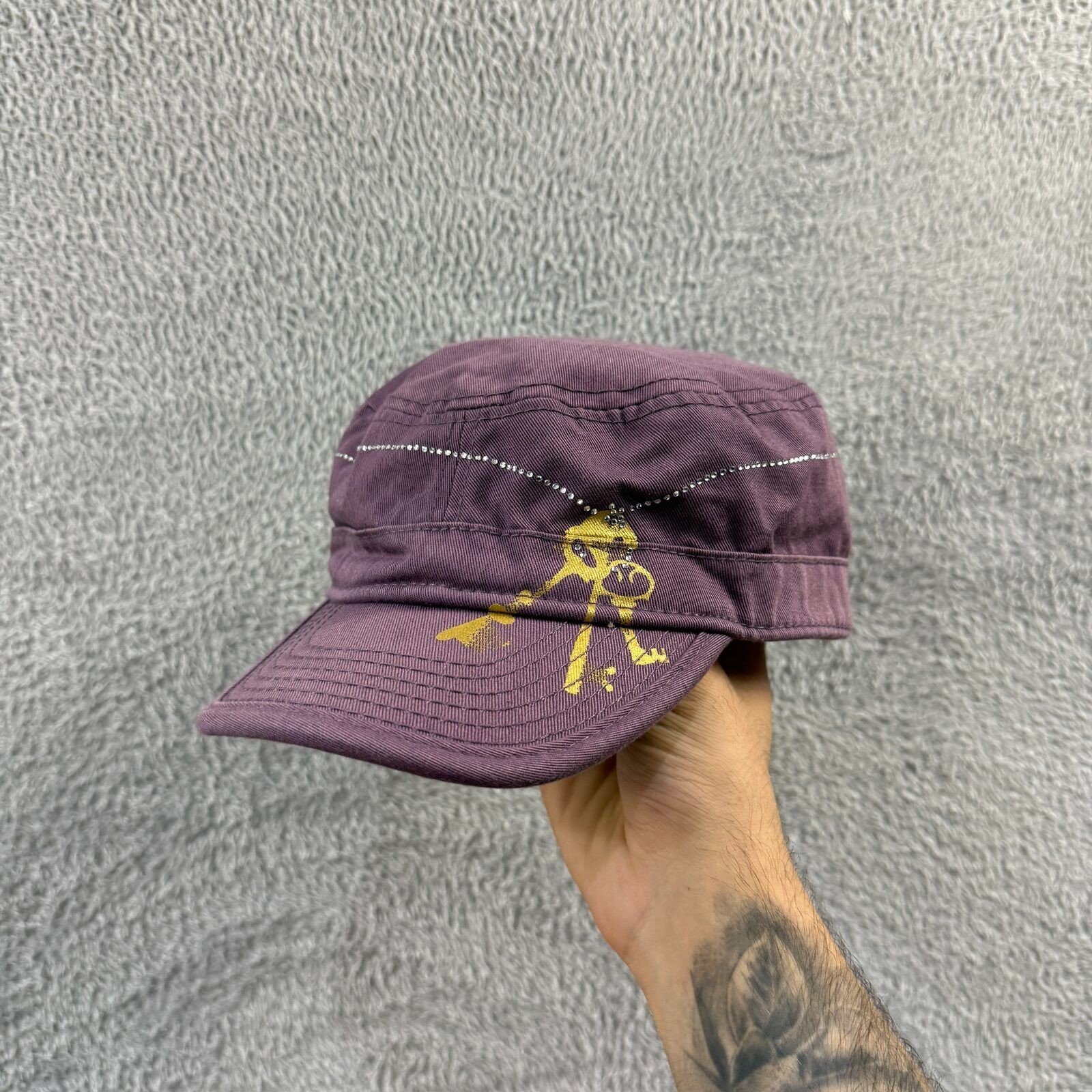 Vintage Disney Parks 2000's Y2K Tower of Terror Purple Rhinestone Cadet Hat Cap