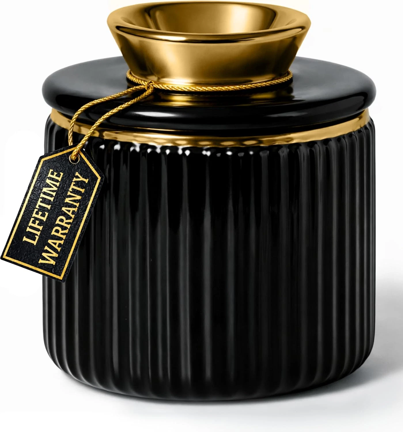 Butter Crock with Lid for Countertop – Black and Gold Ceramic French Butter Dish
