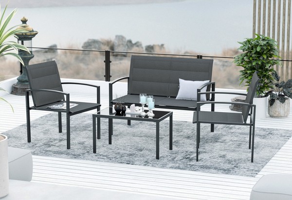 Lounge Set 4Tlg. Indoor Outdoor Gartenlounge Sitzgruppe Sitzbank Gartentisch-image