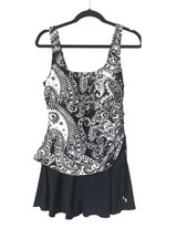 Maxine of Hollywood Swimdress Women Black Gold Paisley One Piece Swimsuit - 12