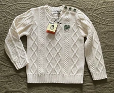 Patrick Francis Ireland Youth 5-6 Cotton Blend Cream Cable Knit Sweater NWT