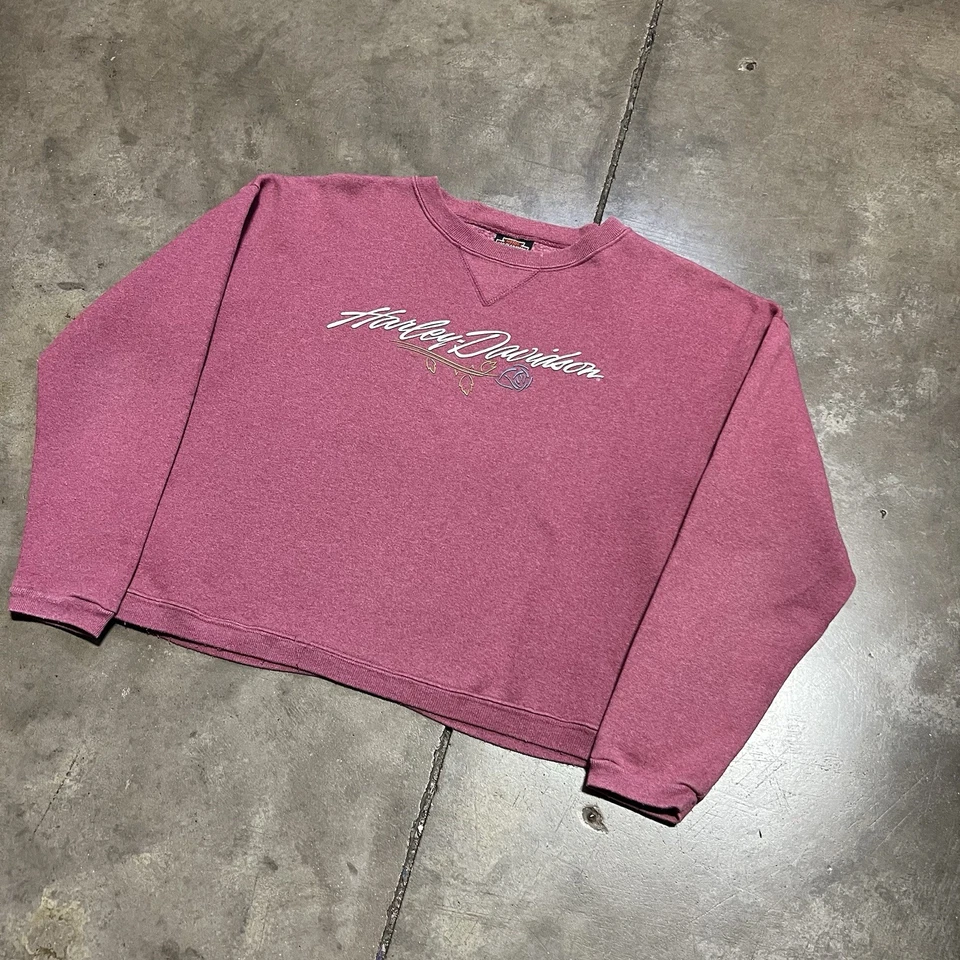 Sudadera De Colección Harley Davidson Para Mujer Grande Rosa Recortada Cuadrada Rosa Motociclista Años 90 Foto 4 de 4