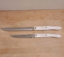 (2) Vtg CUTCO Knife 1721 KL Trimmer 1729 KL Petite Carver NEW White Pearl Handle