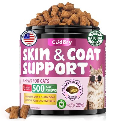 Omega 3 for Cats - 500 Skin & Coat Crunchy & Creamy Chews with Omega 3, Bioti...