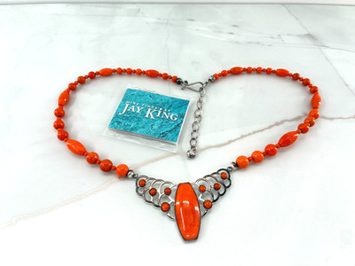 Jay King DTR Orange Coral Southwestern Collar Pendant Beads Necklace Sterling
