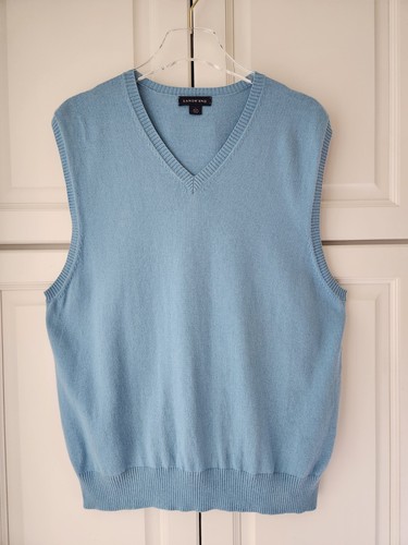 Lands End Sweater Vest Mens L 42 44 V Neck Light Blue Cotton Cashmere Blend - Picture 1 of 9