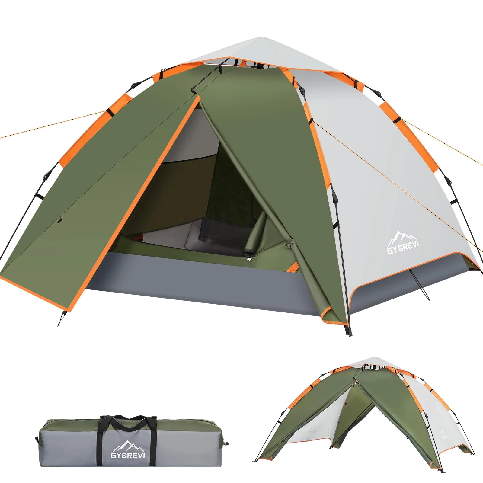 Gysrevi Camping Tent, 3 Man Instant Pop Up Tent Waterproof, Large Double Layer