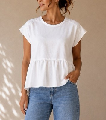 IRO JEANS Boyka White Cotton Peplum Blouse Cap Sleeve Size 40