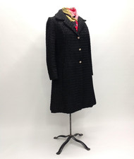 Vintage Black Boucl Coat Womens Tailored Textured Rhinestone Buttons Lined 60s