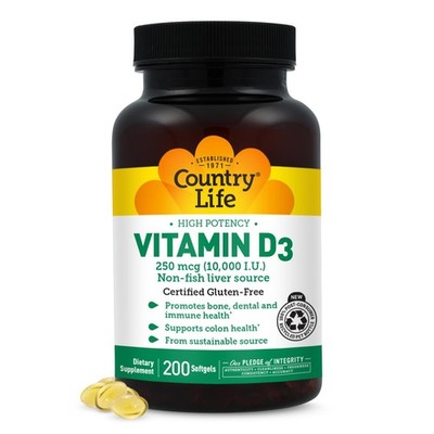 Country Life Vitamin D3 10000 Iu High Potency Non-Fish Source Bone Immune