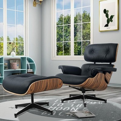 Palisander Schwarz Lounge Chair und Ottoman Sessel Clubsessel Echt leder
