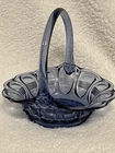 Vintage Fenton Glass Periwinkle Blue Oval Barred And Scalloped Edge Basket Bowl