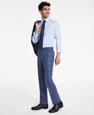 Calvin Klein Mens Slim fit Dress Pants 30 / 30 Blue Plaid