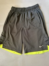 Nike Boys Medium Black Neon Dri-Fit Athletic Gym Pockets Logo Basketball Shorts