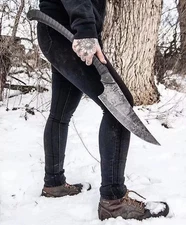 Custom Handmade Carbon Steel Full Tang Hunting Machete With Leather Sheath