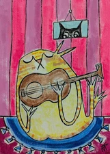 Cat Painting Original Guitar House Abstract Play Guitar Folk Art Samantha McLean