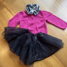 Gymboree Wild One Pink Cardigan Sweater Zebra Fur Black Tutu Skirt Set sz 4 4T