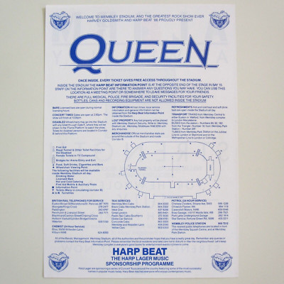 Queen 1986 Wembley Stadium Plan Concert Flyer Magic Tour Freddie Mercury (NM)