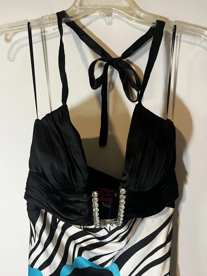 Cache длинный с бретелью через шею летнее платье 100% шелк платье абстрактный цветочный дизайн размер 6 - Изображение 2 из 4