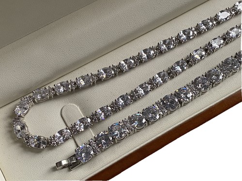 White gold finish created diamonds necklace bracelet set Dubaigems Gift Boxed - Picture 5 of 6