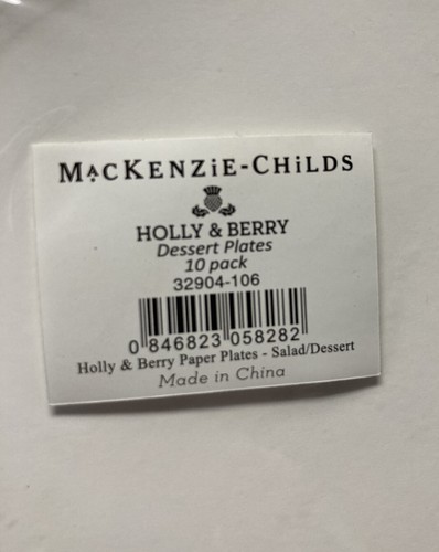 New MacKenzie Childs Holly & Berry Salad Dessert 20 Paper Plates 2 sets - Picture 6 of 6