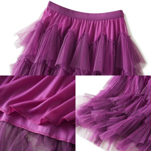 Women Layered Ruffles Tulle Skirt Elastic Waist Tutu Mesh Midi Tiered A-line - Bild 7 von 25