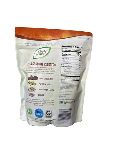 1 packs Simply Natural Keto Coconut Clusters In Dark Chocolate 10 Oz Organic - Picture 3 of 3