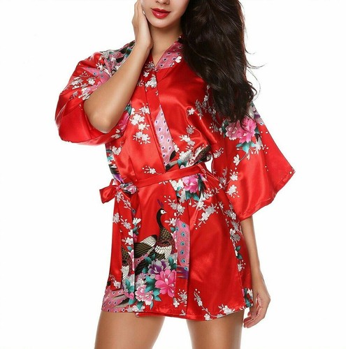 FLORAL SATIN ROBE Kimono Dressing Gown Vintage Wedding Bride Bridesmaid Party OZ - Picture 9 of 22