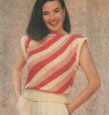 DIAGONAL STRIPED SLEEVELESS PULLOVER WOMEN'S DIGEST CROCHET PATTERN INSTRUCTIONS