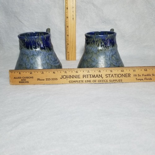Doug Wylie Art Pottery Mug Set Of 2 With Whale Tail Handle Blue Inside 3.5” Tall - Picture 5 of 12
