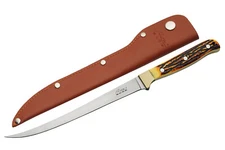 Fillet Knife | 7.5" Stainless Blade Faux Stag Handle Full Tang Fishing + Sheath