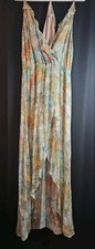 Lavender Brown Lg Maxi Dress LA Boutique Made In USA Floral Rayon Open Front #31