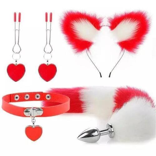 4Pcs Set Fox Butt Tail Collar Soft Cat Ears Headbands Cosplay Female Cute Heart - Bild 36 von 51