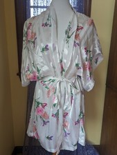 Vintage 80's 90's Cinema Etoile Satin Striped Floral Robe Made In USA Medium