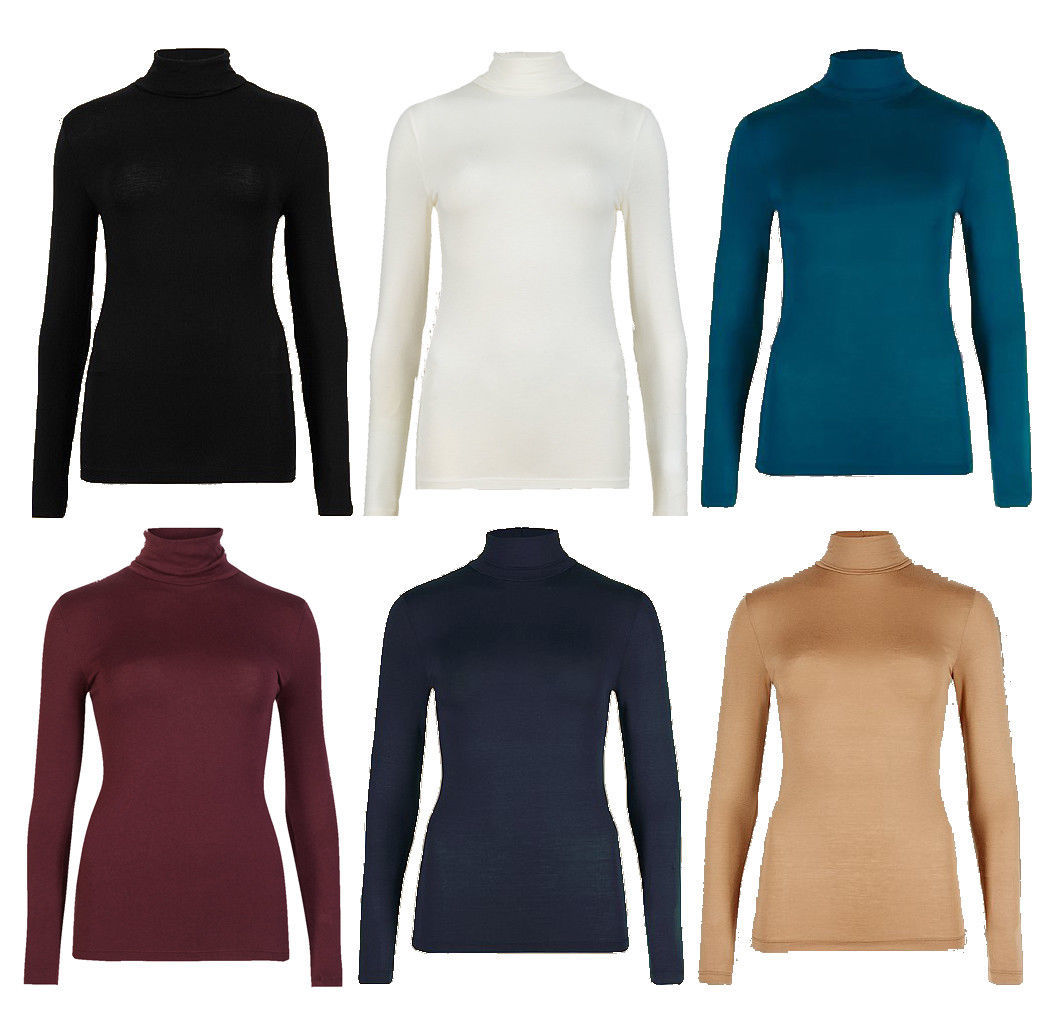 LADIES EX MARKS u0026 SPENCER HEATGEN THERMAL POLO NECK ROLL TURTLE NECK TOP  Mu0026S | eBay