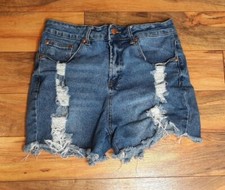 Almost Famous High Rise Cut Off Jean Shorts Size 9 Distressed Stretch Raw Hem