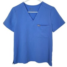 FIGS Womens XS Blue Short Sleeves V-neck Catarin One-Pocket Scrub Top Slit Hem
