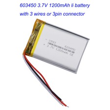 3.7V 1200mAh 4.44Wh 3-Wires NTC Thermistor Li-polymer Li Battery 603450 JST 3pin