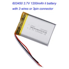 3.7V 1200mAh 4.44Wh 3-Wires NTC Thermistor Li-polymer Li Battery 603450 JST 3pin