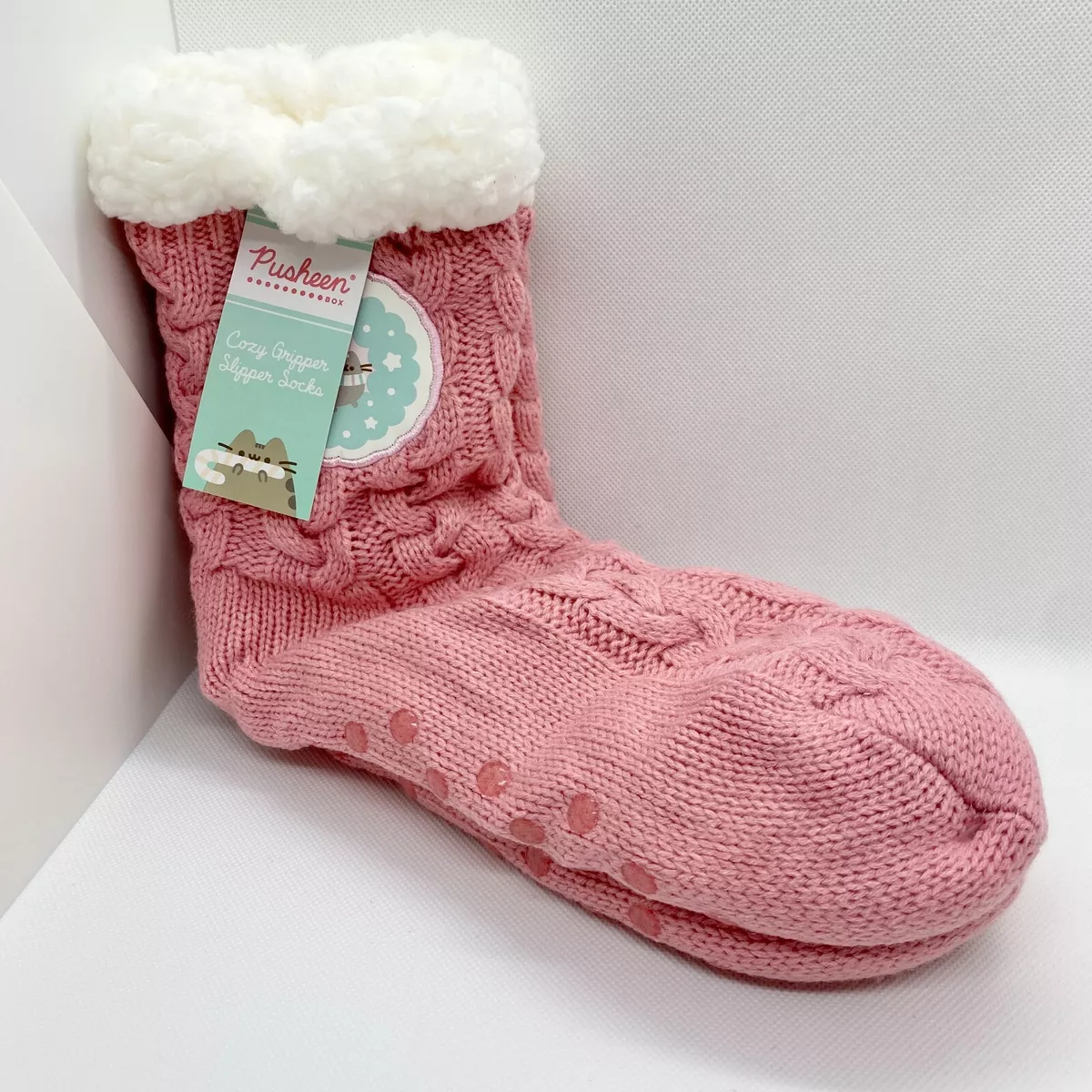 Pusheen Box Exclusive Winter Pink Cozy Gripper Slipper Socks Knit NEW