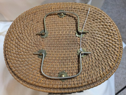 Vintage geflochtener Weidenträger 3-teilig fein signiert chinesisches Teeservice Stövchen Korb - Bild 6 von 19