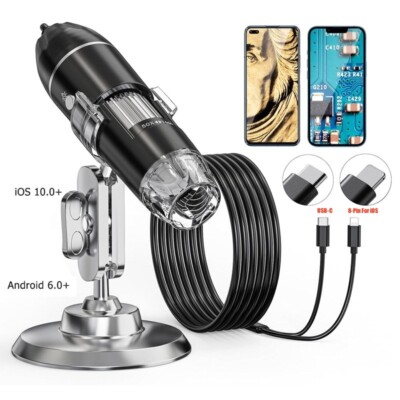 1600X Digital Microscope iOS iPhone 15/16 Android Phone Coin STEM Camera HD 1080