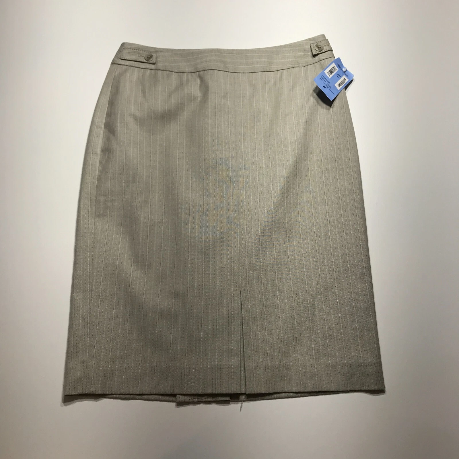 Semantiks Nordstrom Skirt 2P Tan Pinstripe Pencil Pleat Button Tab Detail NEW